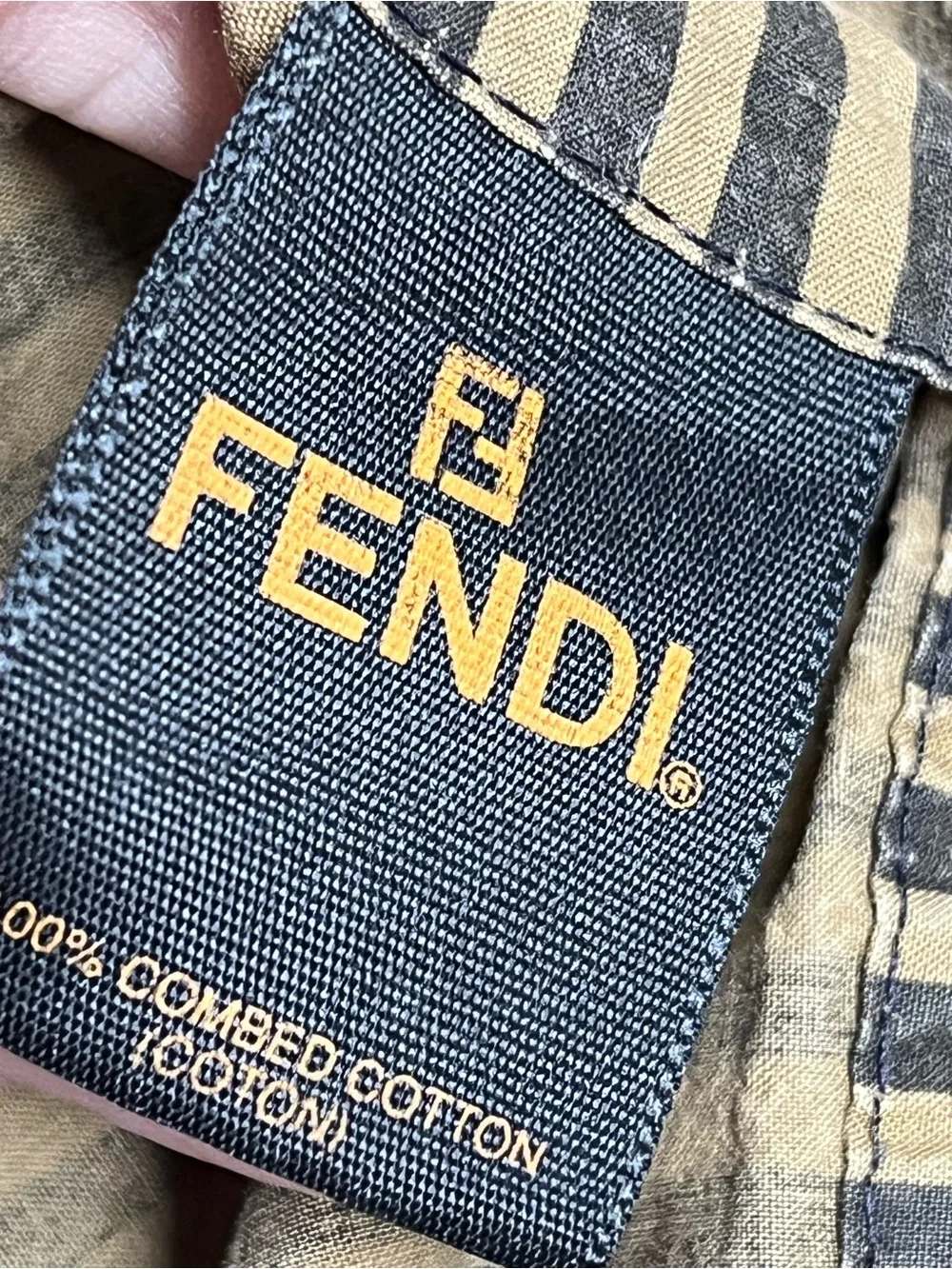 Vintage FENDI queen flat sheet logo Cotton Brown 0458 black stripe Designer
